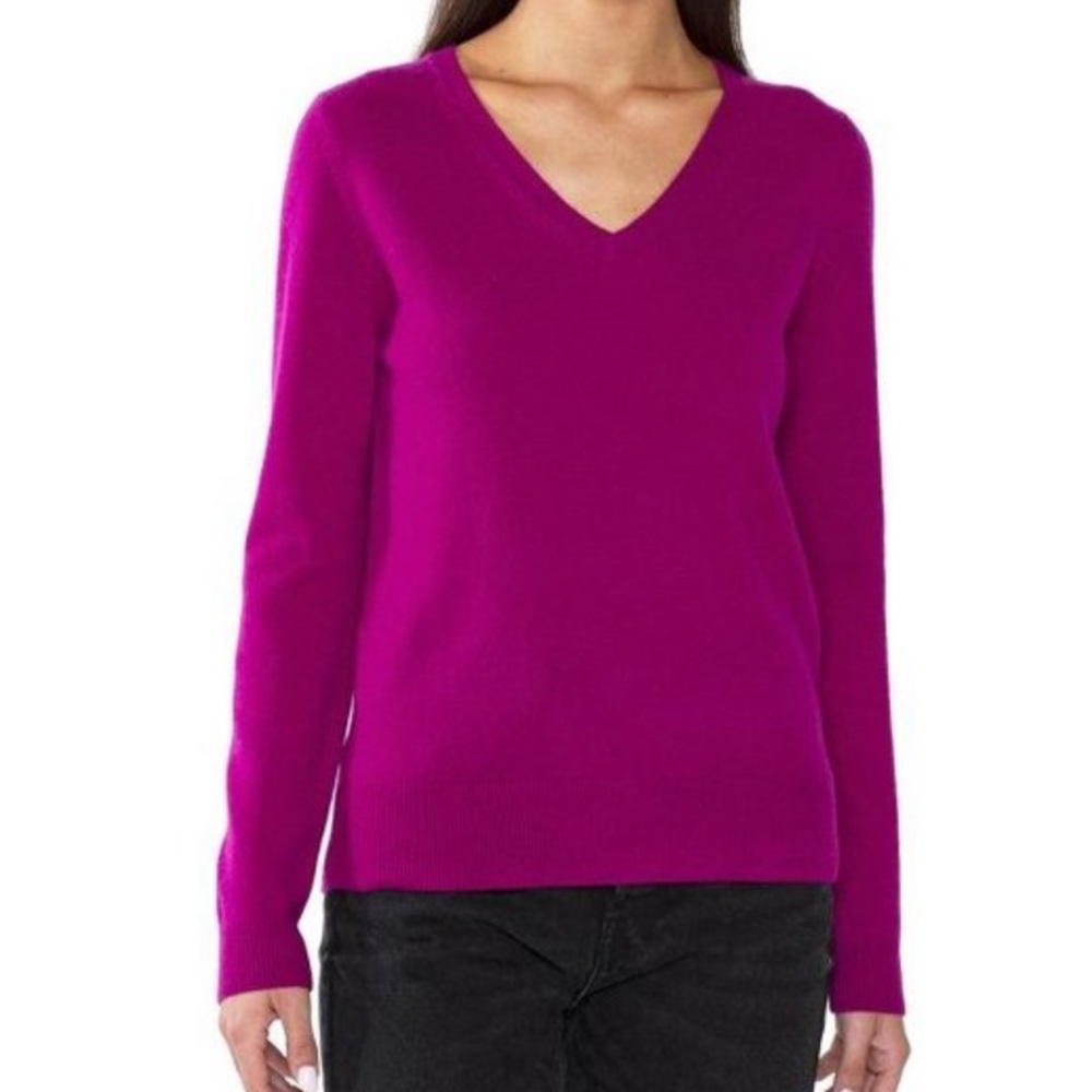 JENNIE LIU 100% Cashmere Long Sleeve Pullover V Neck Sweater Size XL X-Large